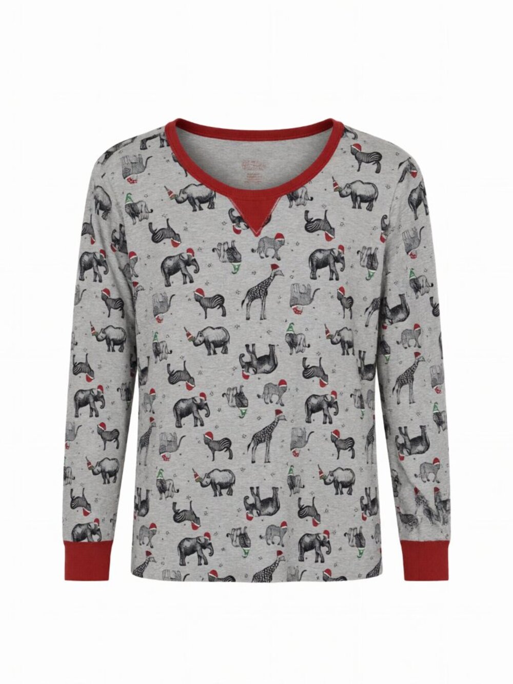 Wondershop Women's Sleepwear Top L Gray Animal Print Cotton Long Sleeve V-Neck
